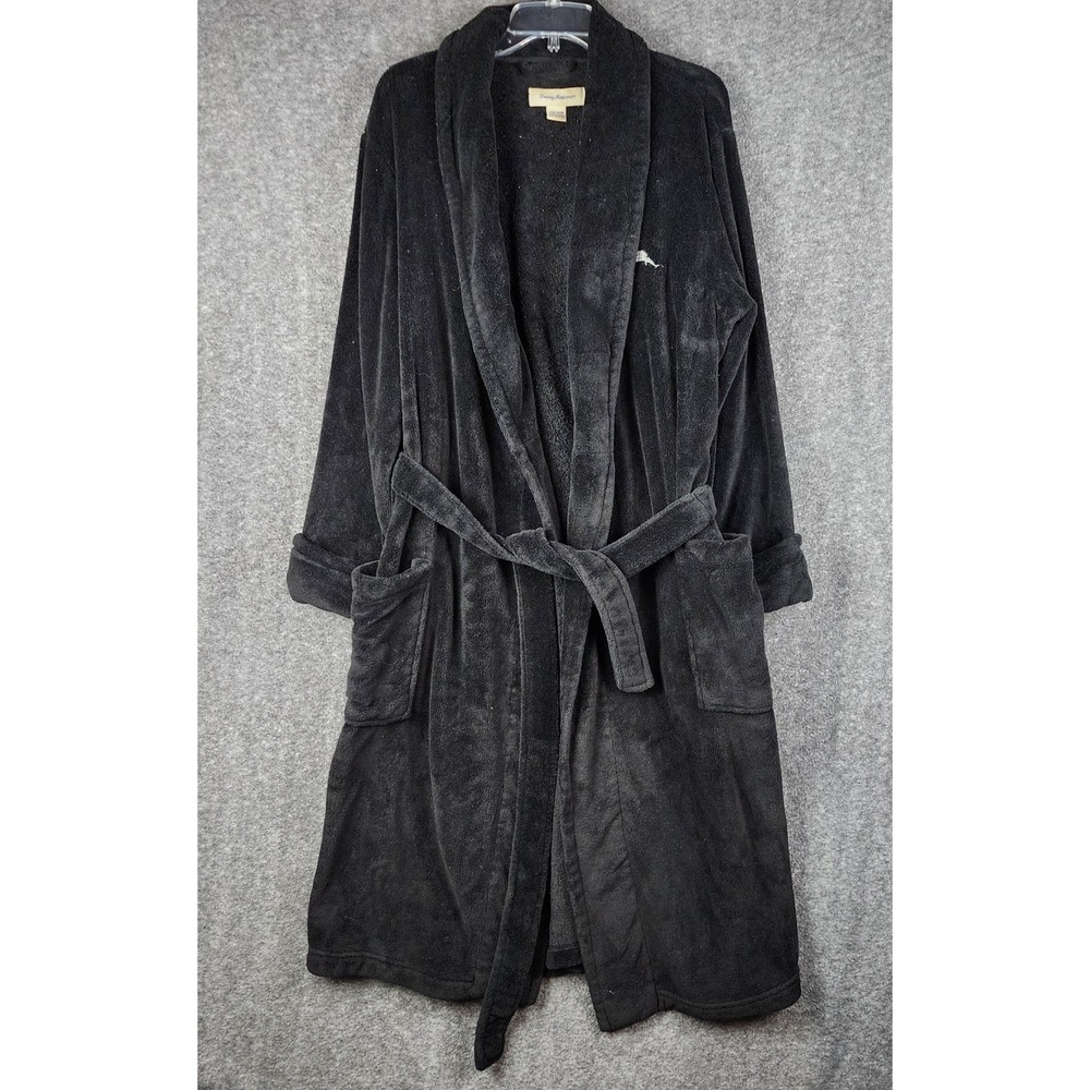 Tommy Bahama Robe Unisex S/M Black Plush Fleece‎ Marlin Logo Belted Loungewear